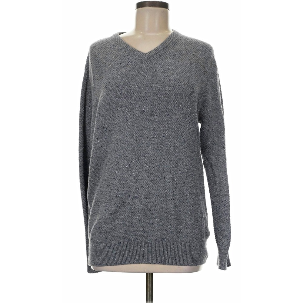 1901 Women's Gray Solid V-Neck Knit Pullover Sweater Long Sleeve Size M